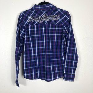 Harley Davidson button snap flannel embroidered ba
